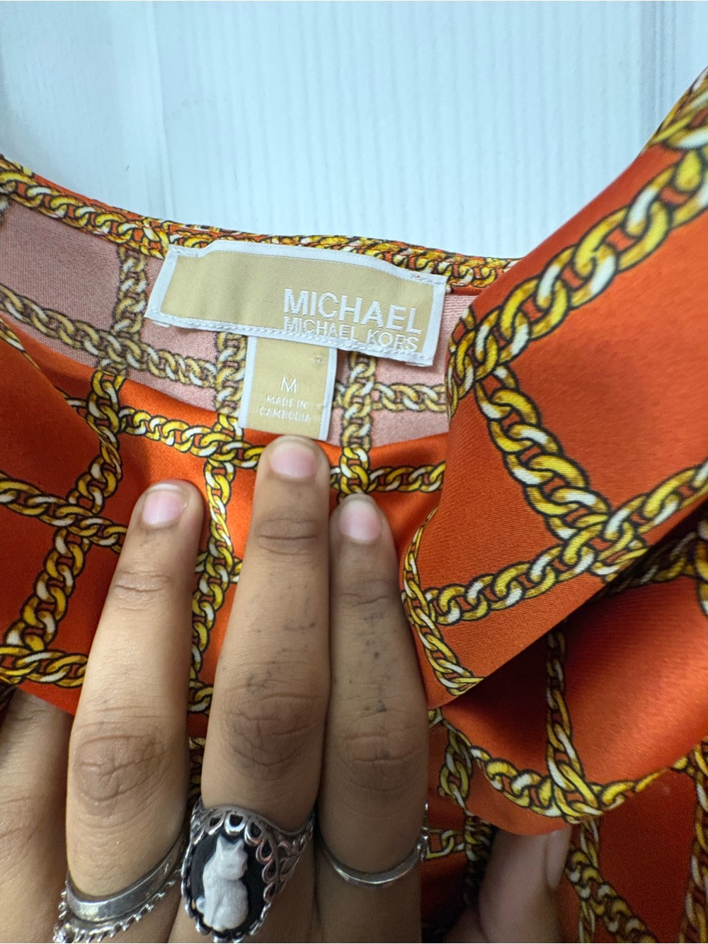 Michael Kors Orange Slip Dress with Gold Chain Print - Picture 3 of 4
